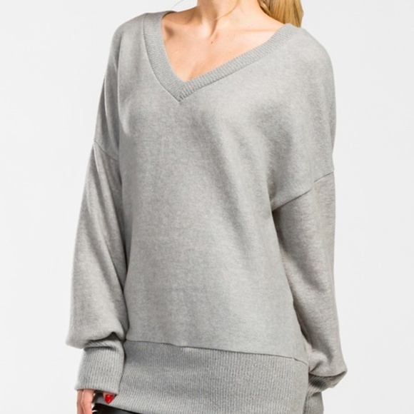 Last One❗️Grey Brushed Knit V-Neck Top - Picture 6 of 9